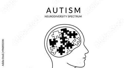 Autism Awareness and Neurodiversity Spectrum Concept with Puzzle Pieces in Human Brain