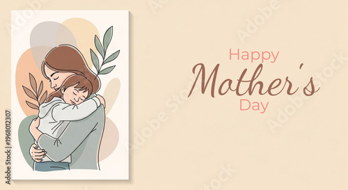 Happy mother's day abstract illustration with mother and child