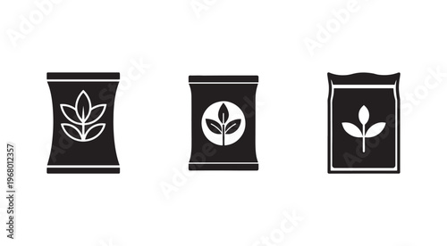 Seed packets with leaf icons on white background  plant sachets for gardening and planting