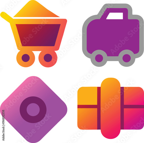Four abstract icons with gradient colors for commerce and travel