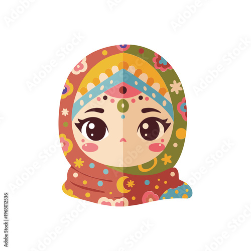Russian Matryoshka Doll Head with Ornate Headscarf.