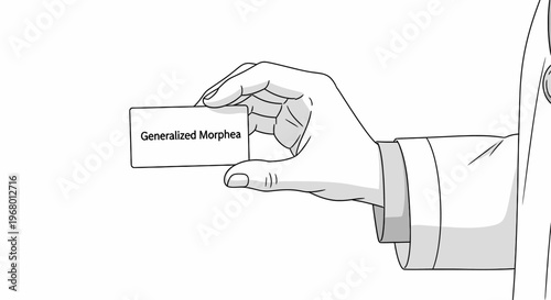 Medical doctor holding a card with "Generalized Morphea" text. Healthcare concept for skin condition diagnosis and dermatology.