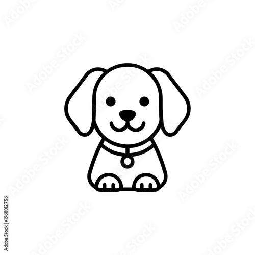 Simple Black Line Drawing of Dog.