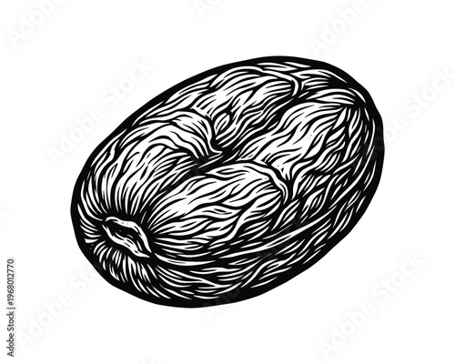 Raisin ink sketch, oval shape, textured, black and white, transparent background element.