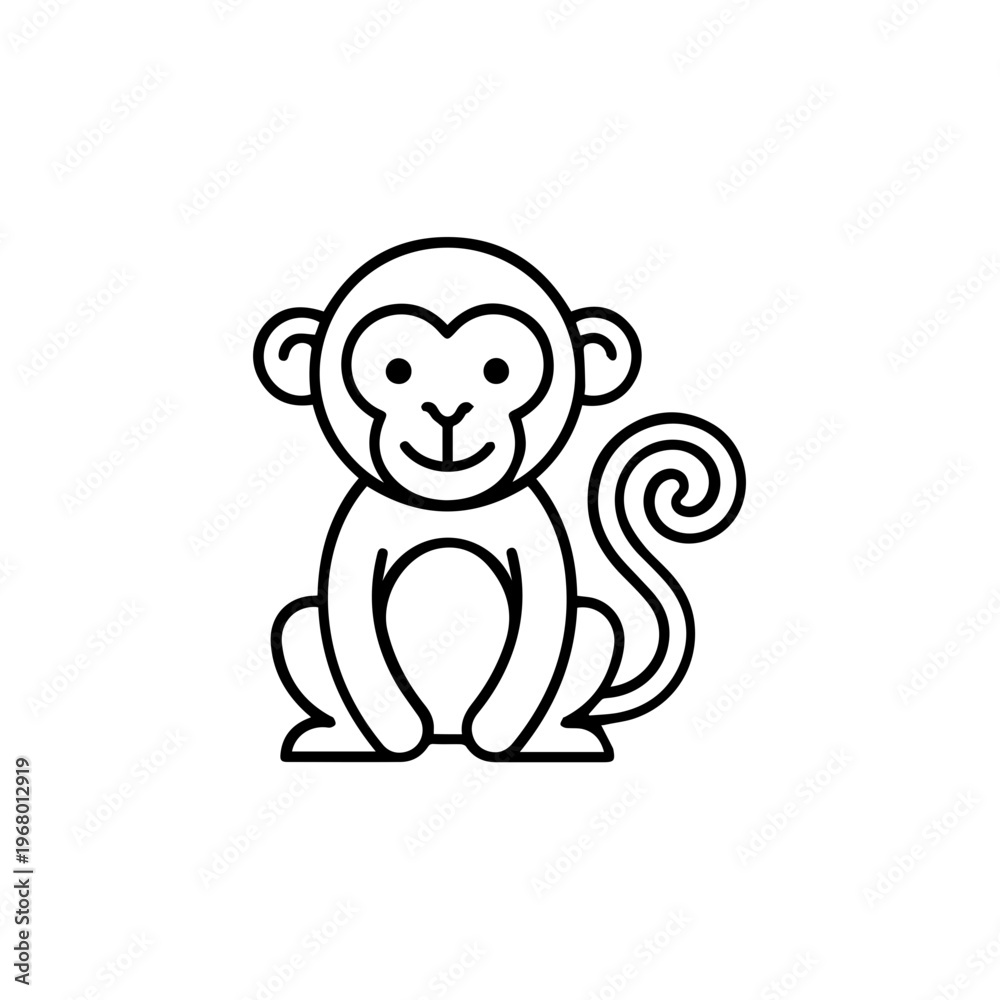 Naklejka premium Simple Line Drawing of a Monkey.