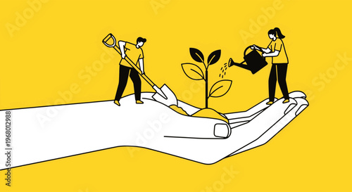 Planting Arbor Day Seedling Growth and Care Business Concept