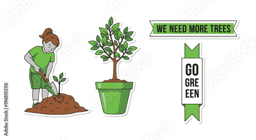 Young Girl Planting a Sapling on Arbor Day for a Greener Planet