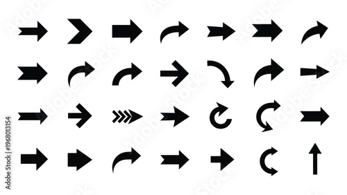 A collection of black arrows pointing in various directions showcasing dynamic movement and design silhouette high quality professional detailed modern elegant