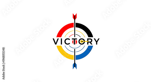 Colorful target with victory text logo.