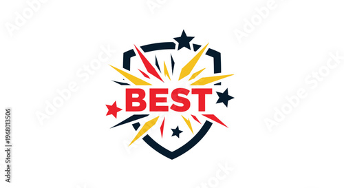 Graphic design of a badge with the word BEST.
