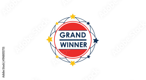 Grand winner emblem with stars and text.