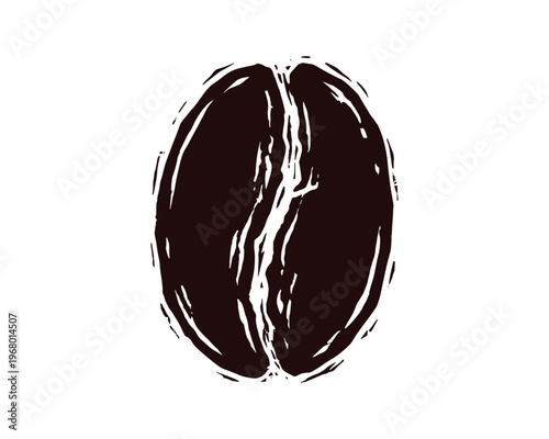 Single coffee bean woodblock drawing, organic caffeine seed graphic, rustic espresso icon element