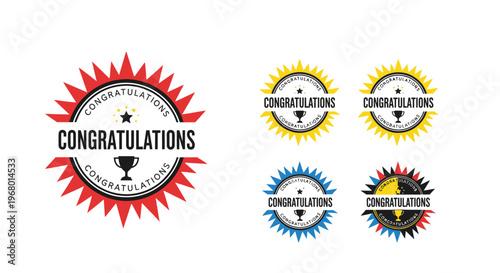 Collection of colorful congratulations badges.