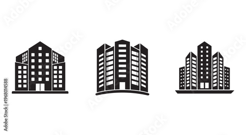 Set of modern city buildings  urban architecture icons  skyscrapers and highrise buildings