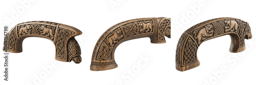Canvas Print Set and collection of antique bronze handles and ornate medieval furniture pulls isolated on white transparent PNG background