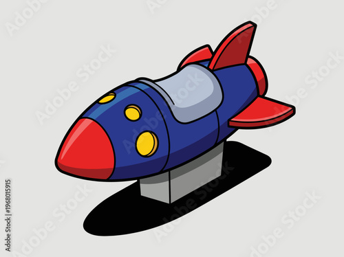 A playful cartoon rocket ship designed in bright colors, symbolizing adventure and exploration, perfect for children's themes and imaginative storytelling.