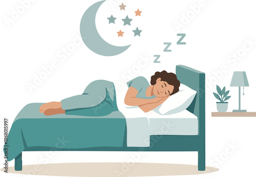 Woman sleeping peacefully in bed at night