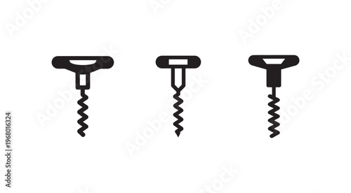 Set of three different wine bottle corkscrews  wine openers  wine tools  drink accessories