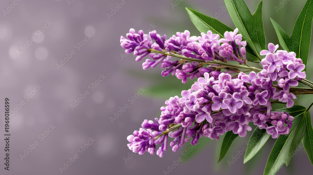 Obraz premium Lavender flower purple blossom green leaf spring nature closeup soft focus floral background fresh plant calming mood