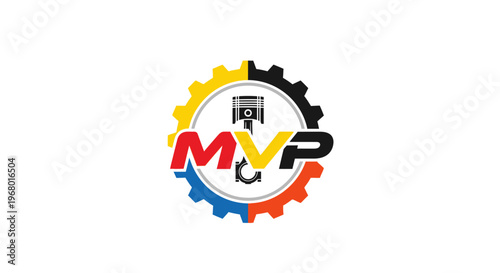 Colorful gear logo with letters MVP.