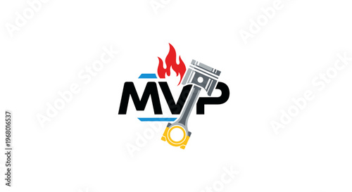 Logo design with flame and engine.