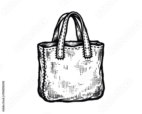 Tote bag sketch, canvas bag illustration, shopping carrier, reusable.