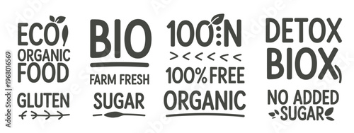 Set of Organic and Healthy Food Labels and Badges detox