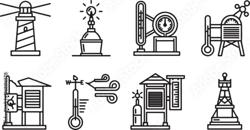 Black and white sketches of various vintage inventions and gadgets Vector