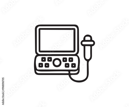 Portable Ultrasound Machine Line Icon Set, Medical Sonography and Prenatal Imaging Symbols