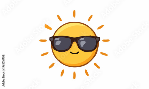 cute sun with eyeglasses cartoon illustration
