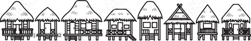 Variety of traditional houses showcasing distinct architectural styles and rooftops Vector