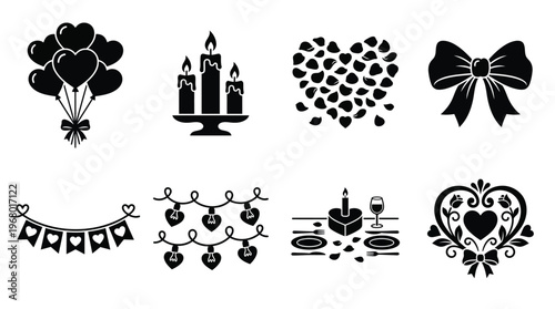 Romantic Decoration Vector Icons for Wedding and Party Design