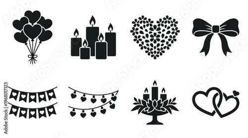 Romantic Decoration Vector Icons for Wedding and Party Design