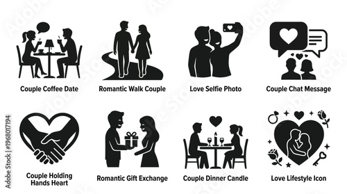 Romantic Couple Vector Icons for Love and Lifestyle Design