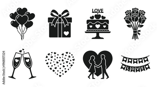 Romantic Celebration Vector Icons for Love and Party Design