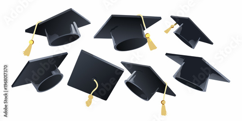 Floating graduation caps celebrate academic achievement and future opportunities