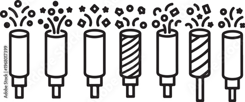 A collection of seven uniquely designed chairs arranged in a row Vector