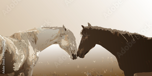 Two horses facing each other with heads nearly touching