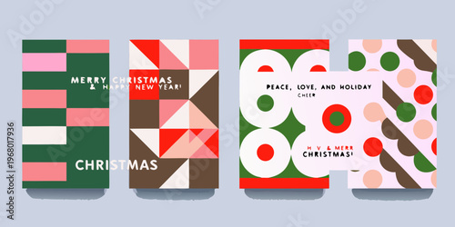 Four colorful abstract christmas card designs with festive greetings