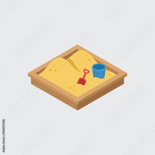 A vibrant sandbox featuring a red shovel and blue bucket, perfect for inspiring creativity and fostering play among children in outdoor activities and settings.