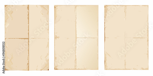 Three rectangular panels with a textured aged paper appearance