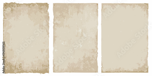 Three aged rectangular paper textures arranged vertically in a row