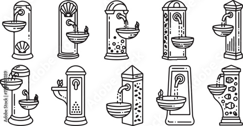 Intricate designs of historic decorative lamp posts and pillars Vector