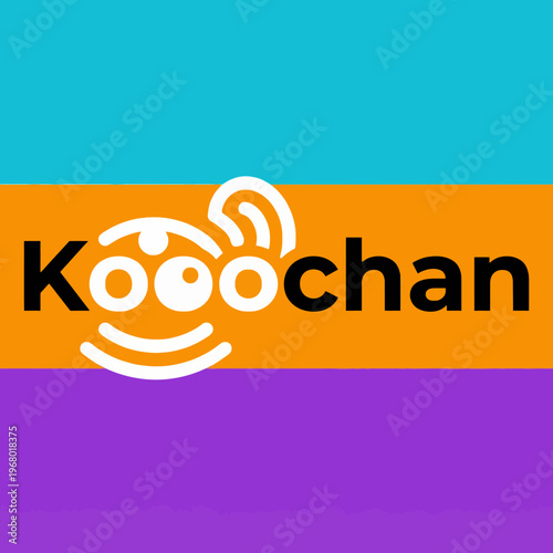 A colorful and playful logo design featuring Koochan, an animated character that evokes joy and fun, representing a brand that's innovative and appealing to a youthful audience.