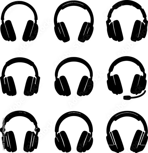 black headphones vector icons set