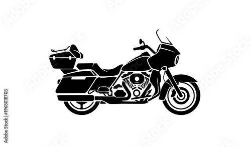 Minimal touring motorcycle silhouette icon with saddlebags and fairing simple vector design