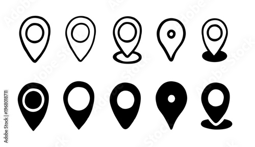 map pin pointer hand drawn doodle location address markers vector outline and flat