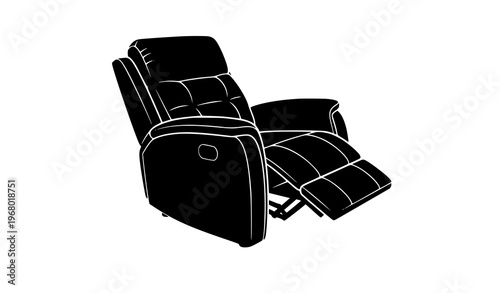 Contemporary recliner chair angled silhouette with extended leg rest modern furniture vector illustration
