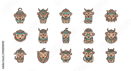 Viking warrior cartoon character head illustrations.