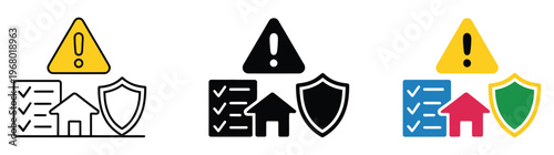 In strategic planning context, hazard control icon integrating assessment markers and safety structure, representing proactive safety measures, risk evaluation, and workplace protection, modern flat 